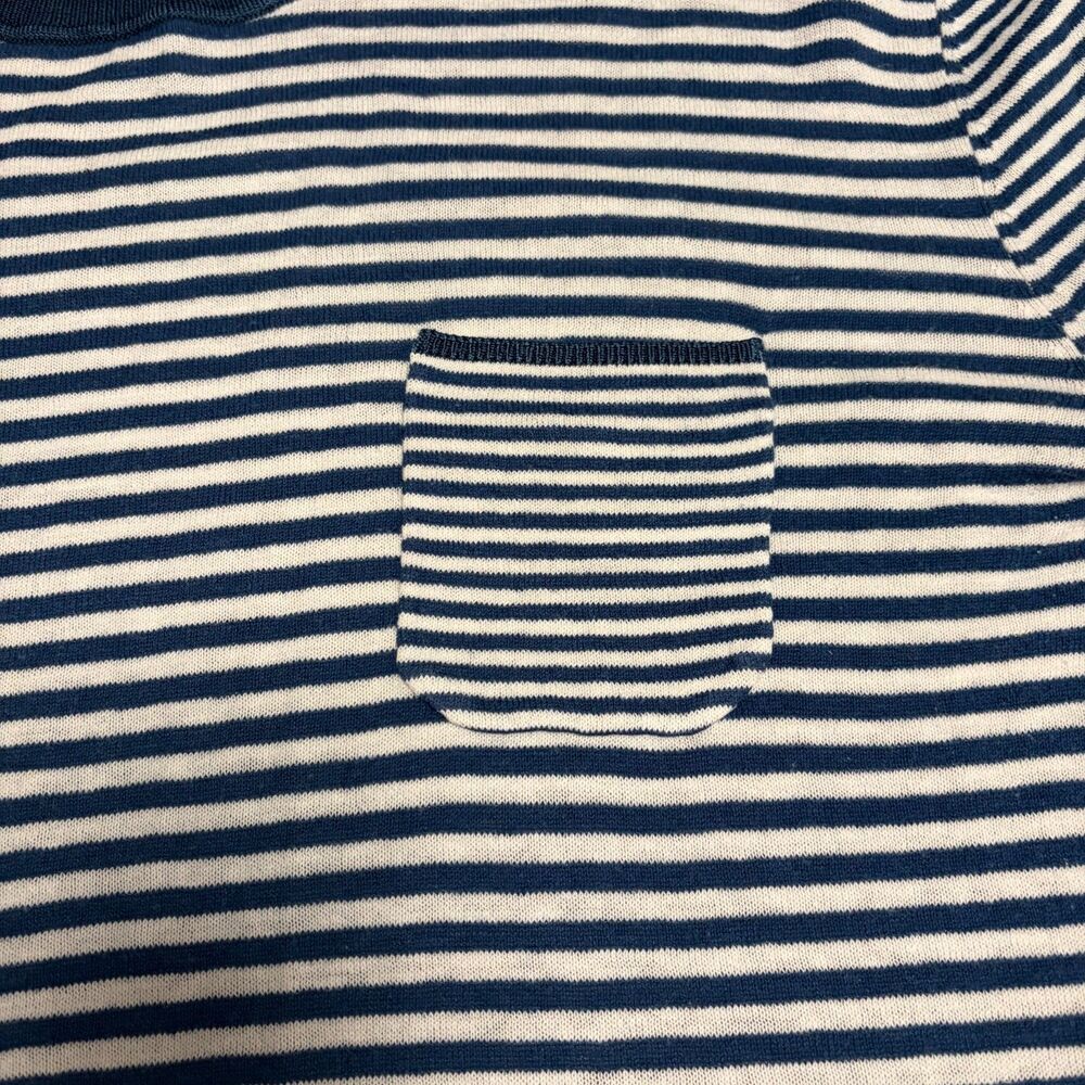 IKKS Linen Cotton Striped Sweater Mens M Lightweight Blue White Pocket - Picture 9 of 12
